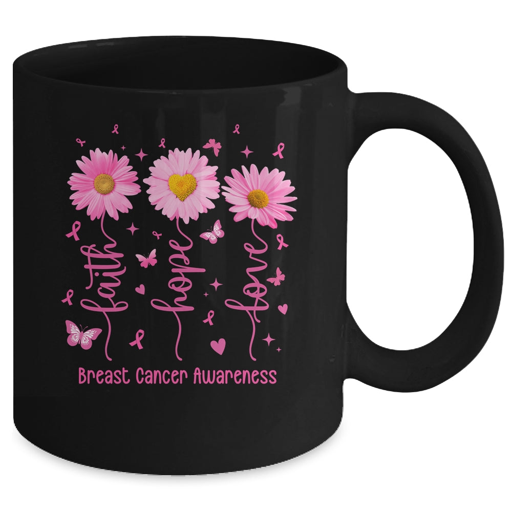 Faith Hope Love Pink Ribbon Breast Cancer Awareness Daisy Mug | teecentury