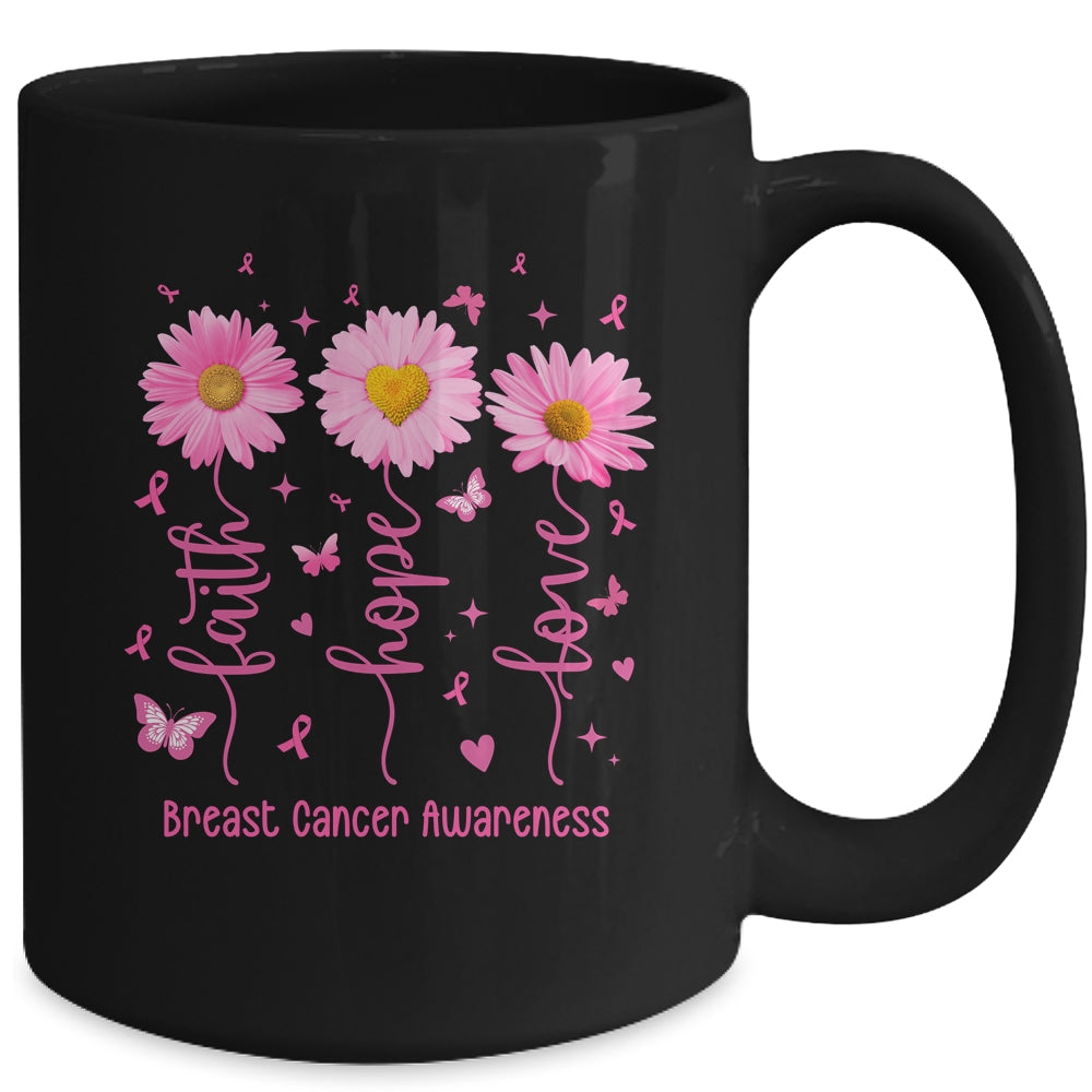 Faith Hope Love Pink Ribbon Breast Cancer Awareness Daisy Mug | teecentury