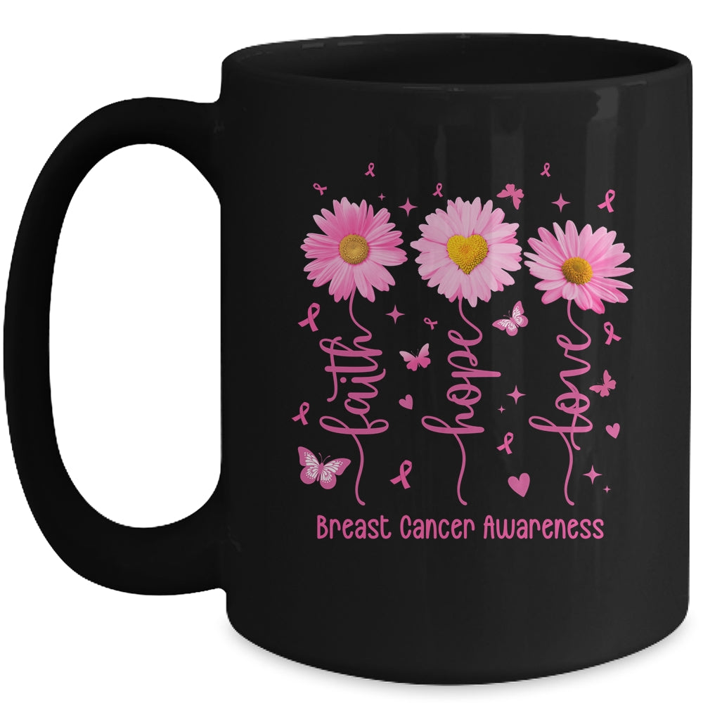 Faith Hope Love Pink Ribbon Breast Cancer Awareness Daisy Mug | teecentury