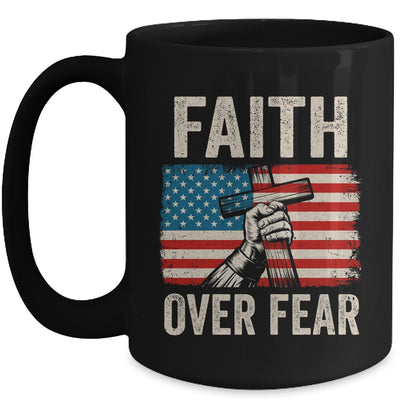Faith Over Fear Jesus Christian Cross Faith US Flag America Mug | teecentury
