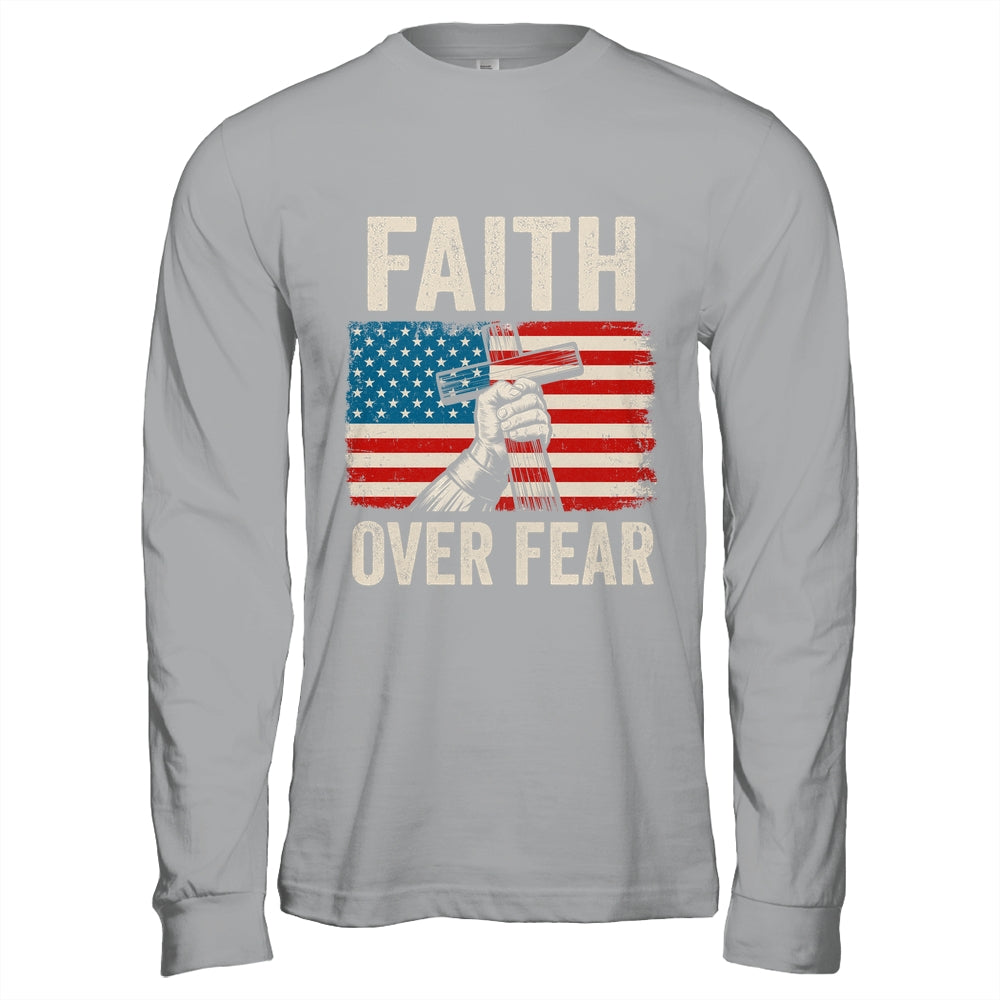 Faith Over Fear Jesus Christian Cross Faith US Flag America Shirt & Hoodie | teecentury