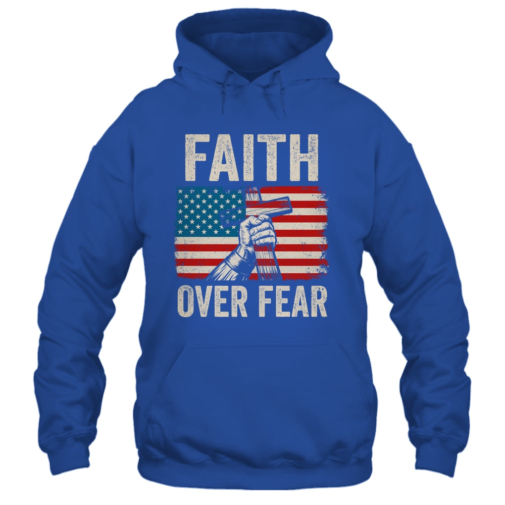 Faith Over Fear Jesus Christian Cross Faith US Flag America Shirt & Hoodie | teecentury