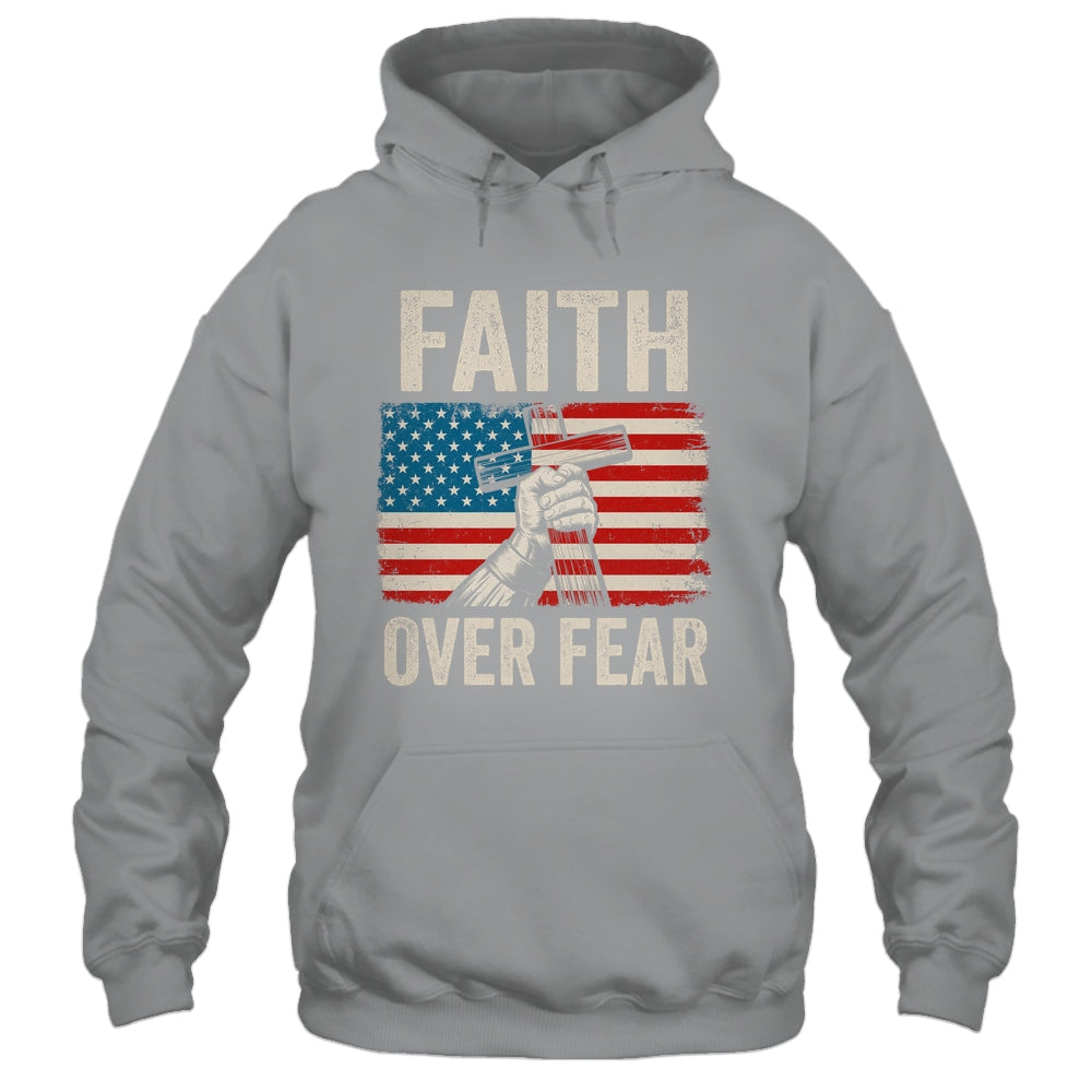 Faith Over Fear Jesus Christian Cross Faith US Flag America Shirt & Hoodie | teecentury