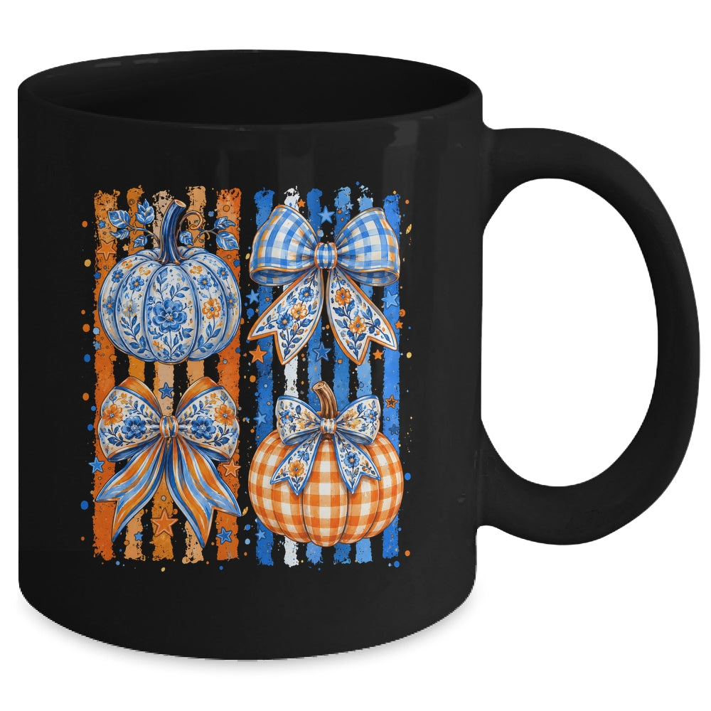Fall Bow Pumpkin Striped Preppy Floral Fall Autumn Women Mug | teecentury