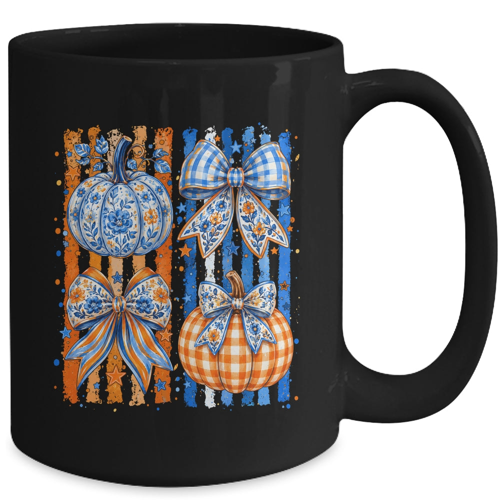 Fall Bow Pumpkin Striped Preppy Floral Fall Autumn Women Mug | teecentury