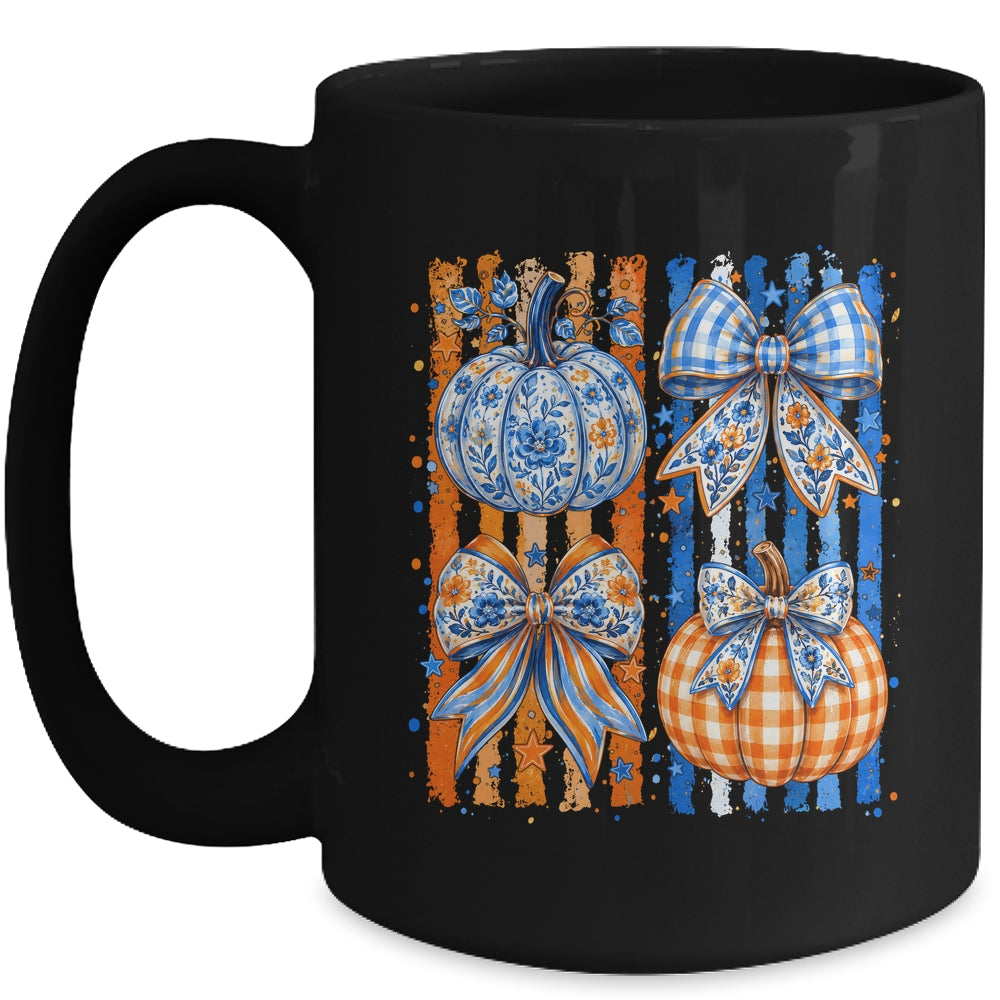 Fall Bow Pumpkin Striped Preppy Floral Fall Autumn Women Mug | teecentury