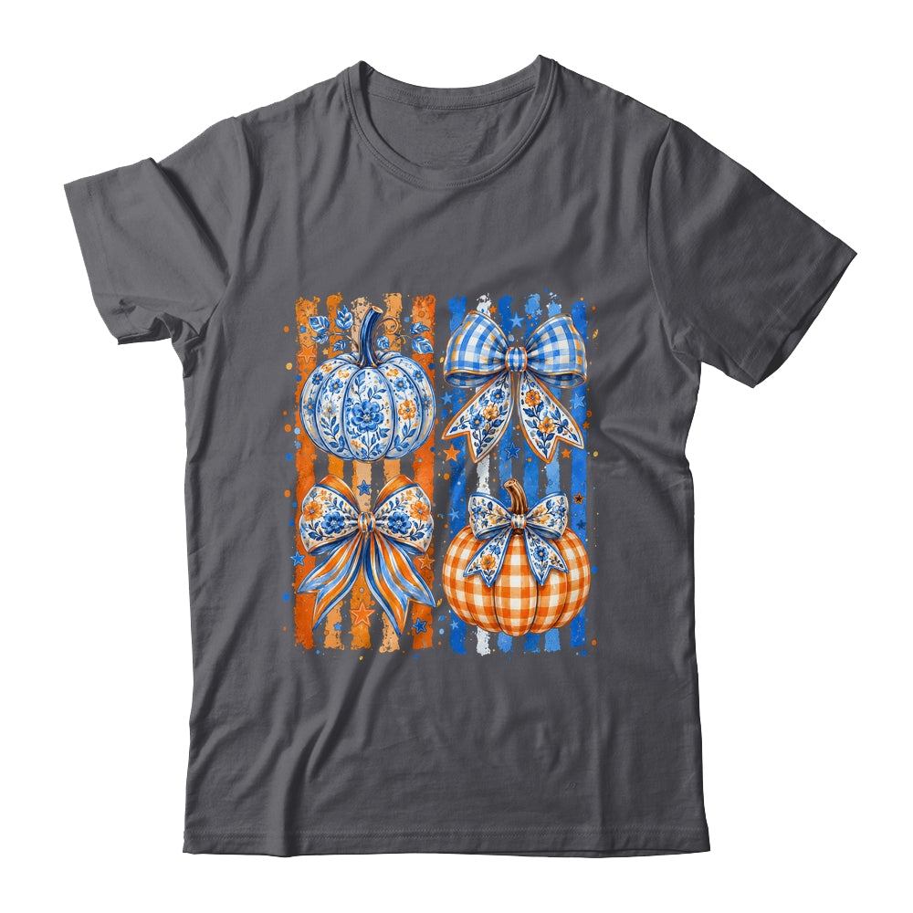 Fall Bow Pumpkin Striped Preppy Floral Fall Autumn Women Shirt & Sweatshirt | teecentury