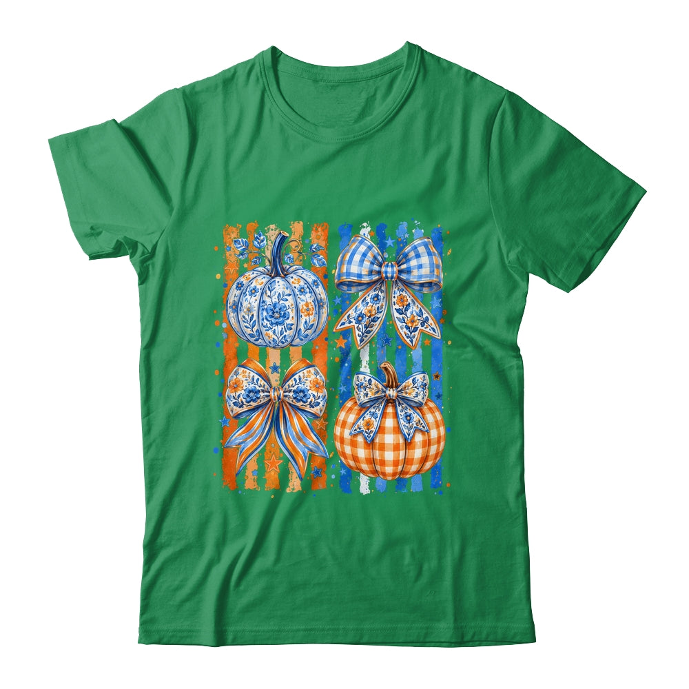 Fall Bow Pumpkin Striped Preppy Floral Fall Autumn Women Shirt & Sweatshirt | teecentury