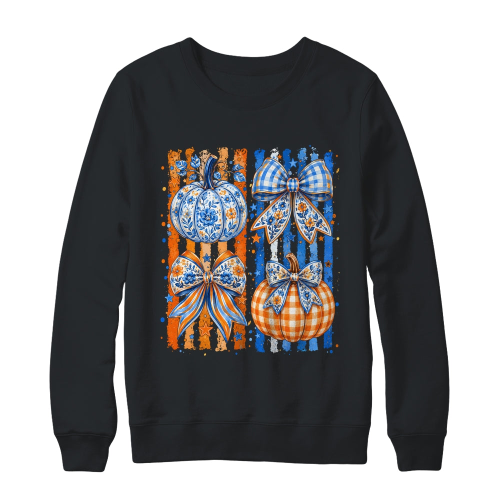 Fall Bow Pumpkin Striped Preppy Floral Fall Autumn Women Shirt & Sweatshirt | teecentury