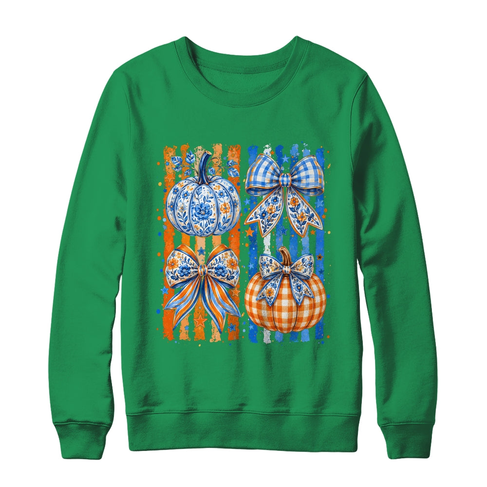 Fall Bow Pumpkin Striped Preppy Floral Fall Autumn Women Shirt & Sweatshirt | teecentury