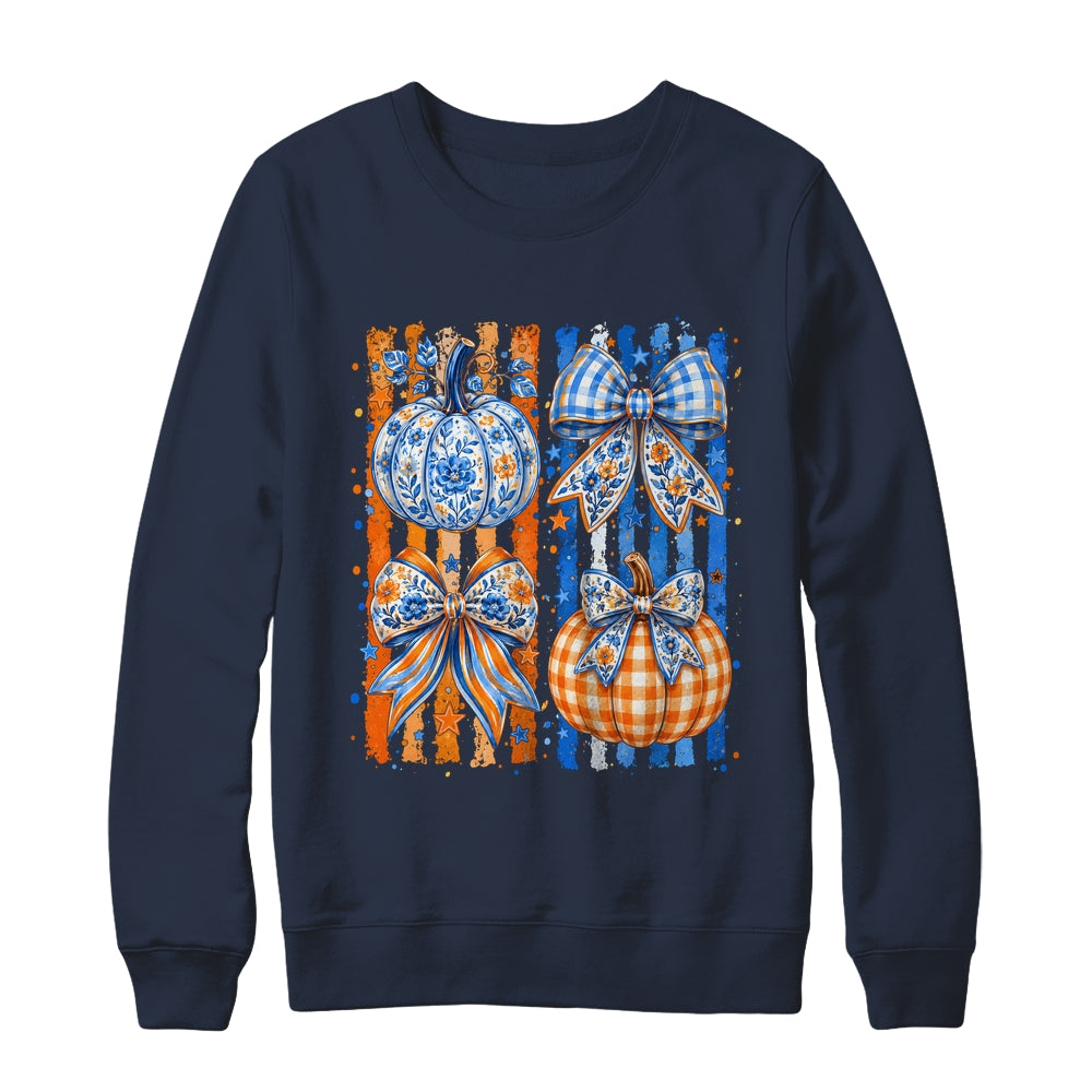 Fall Bow Pumpkin Striped Preppy Floral Fall Autumn Women Shirt & Sweatshirt | teecentury