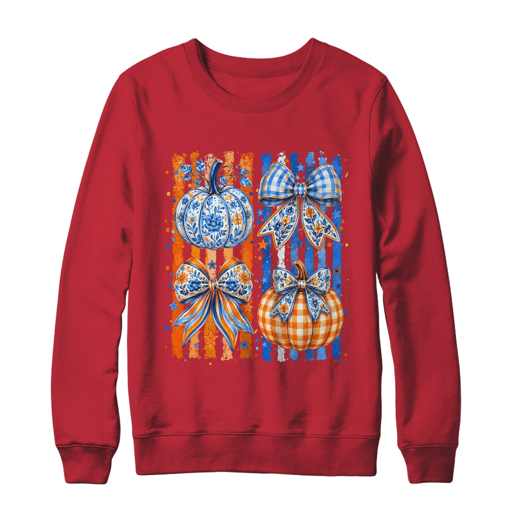 Fall Bow Pumpkin Striped Preppy Floral Fall Autumn Women Shirt & Sweatshirt | teecentury