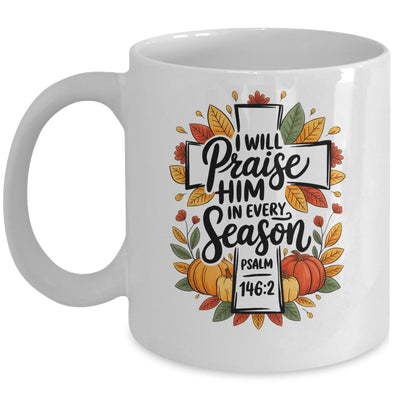 Fall Christian Cross Floral Autumn Pumpkin Bible Verse Faith Mug | teecentury