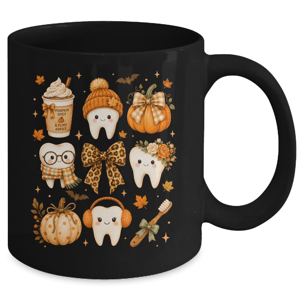 Fall Dentist Halloween Tooth Pumpkin Bow Dental Hygienist Mug | teecentury