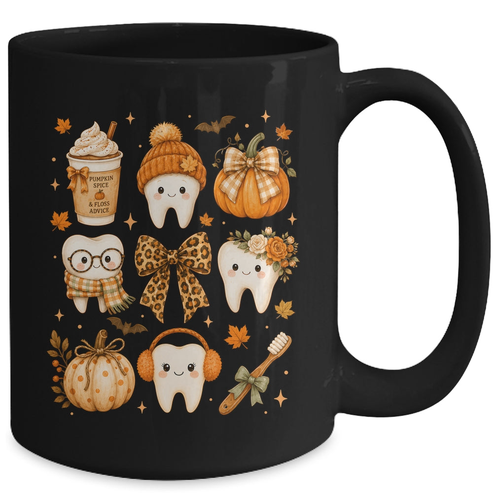 Fall Dentist Halloween Tooth Pumpkin Bow Dental Hygienist Mug | teecentury