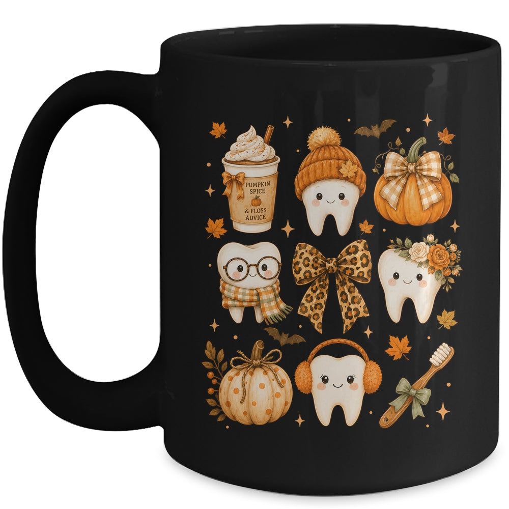 Fall Dentist Halloween Tooth Pumpkin Bow Dental Hygienist Mug | teecentury