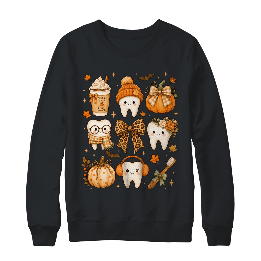 Fall Dentist Halloween Tooth Pumpkin Bow Dental Hygienist Shirt & Sweatshirt | teecentury