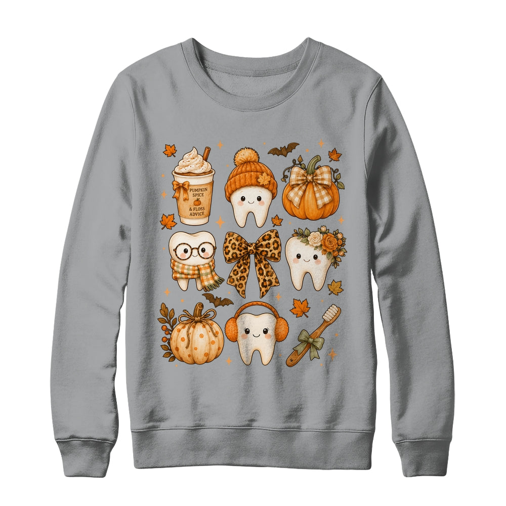 Fall Dentist Halloween Tooth Pumpkin Bow Dental Hygienist Shirt & Sweatshirt | teecentury