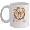 Fall For Jesus He Never Leaves Fall Autumn Coquette Bow Pumpkin Mug | teecentury