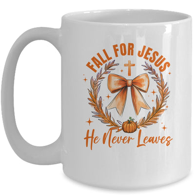 Fall For Jesus He Never Leaves Fall Autumn Coquette Bow Pumpkin Mug | teecentury