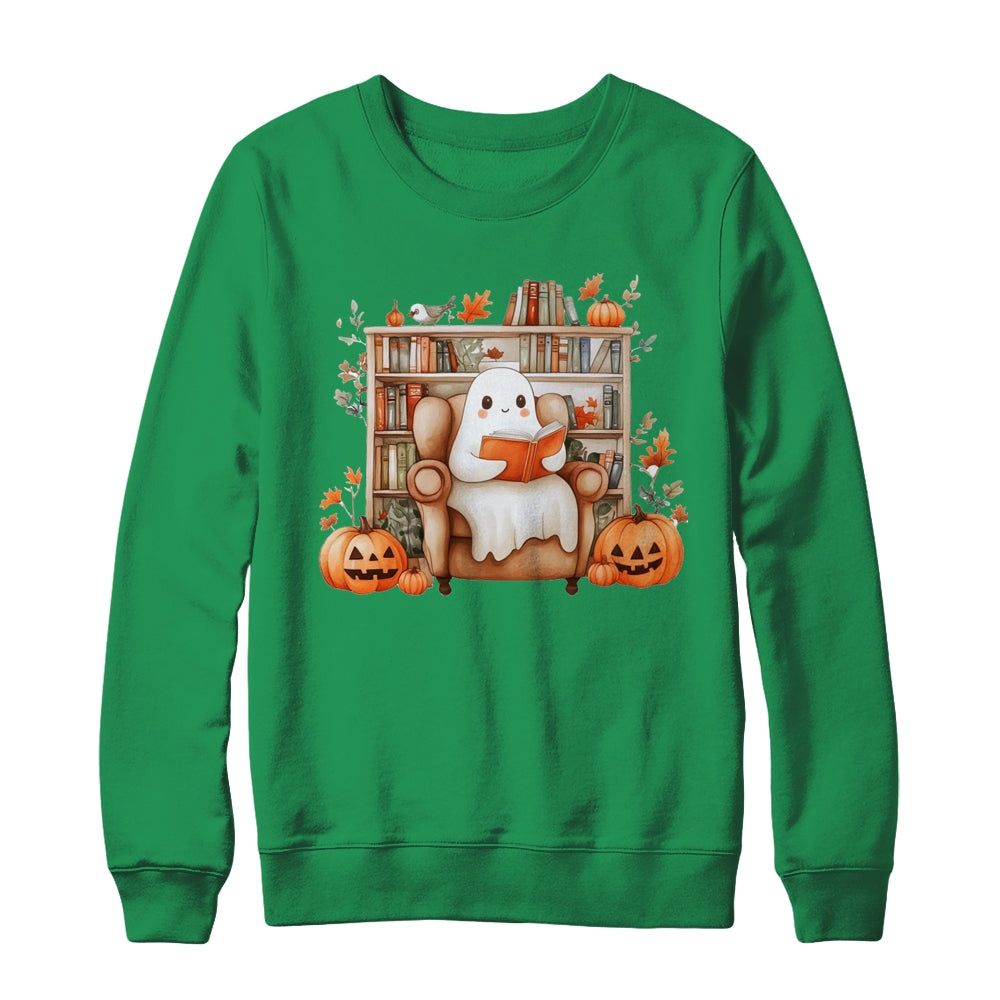 Fall Halloween Cute Ghost Reading Book Spooky Pumpkin Women Shirt & Sweatshirt | teecentury