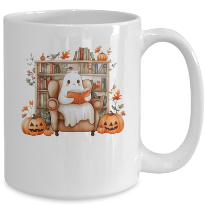 Fall Halloween Cute Ghost Reading Book Spooky Pumpkin Women Mug | teecentury