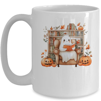 Fall Halloween Cute Ghost Reading Book Spooky Pumpkin Women Mug | teecentury