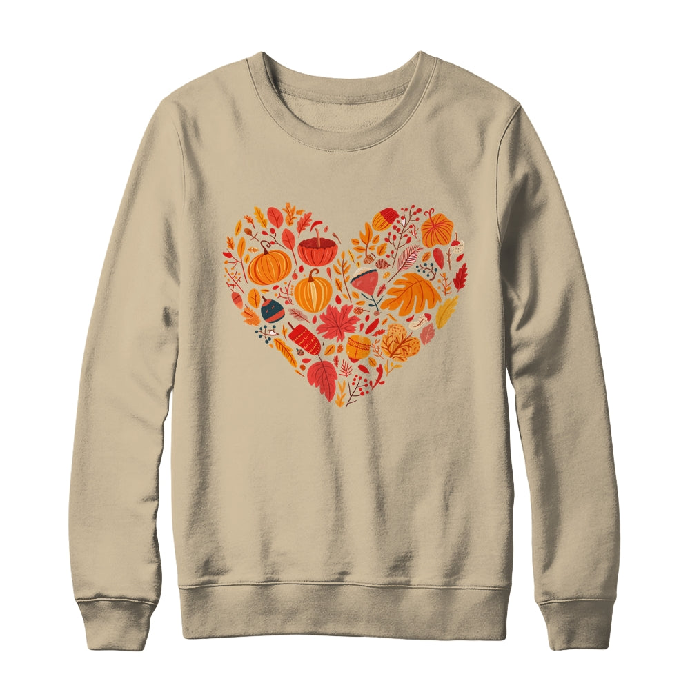 Fall Heart Women Pumpkin Halloween Thanksgiving Heart Shirt & Sweatshirt | teecentury
