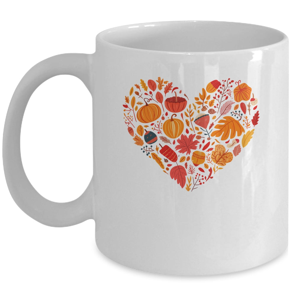 Fall Heart Women Pumpkin Halloween Thanksgiving Heart Mug | teecentury