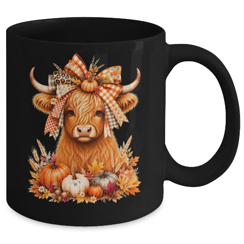 Fall Highland Cow Autumn Pumpkin Bow Floral Western Mug | teecentury