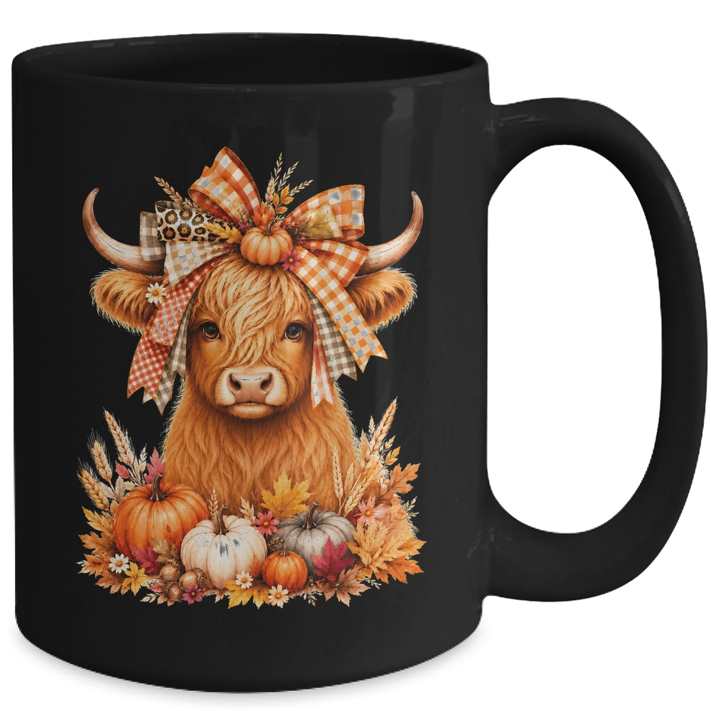 Fall Highland Cow Autumn Pumpkin Bow Floral Western Mug | teecentury