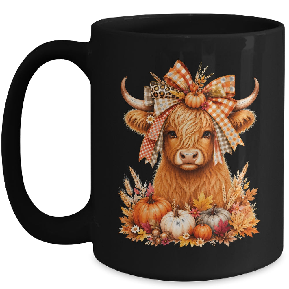 Fall Highland Cow Autumn Pumpkin Bow Floral Western Mug | teecentury