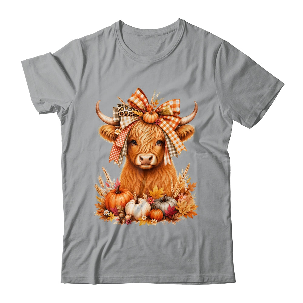 Fall Highland Cow Autumn Pumpkin Bow Floral Western Shirt & Sweatshirt | teecentury