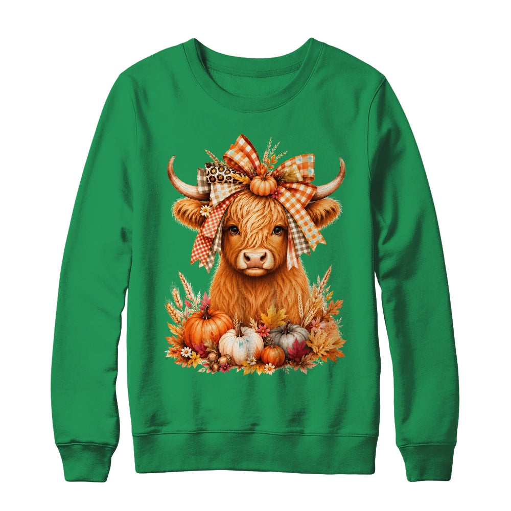 Fall Highland Cow Autumn Pumpkin Bow Floral Western Shirt & Sweatshirt | teecentury