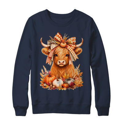 Fall Highland Cow Autumn Pumpkin Bow Floral Western Shirt & Sweatshirt | teecentury