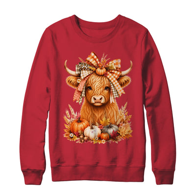 Fall Highland Cow Autumn Pumpkin Bow Floral Western Shirt & Sweatshirt | teecentury