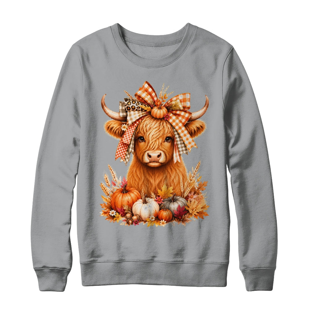 Fall Highland Cow Autumn Pumpkin Bow Floral Western Shirt & Sweatshirt | teecentury