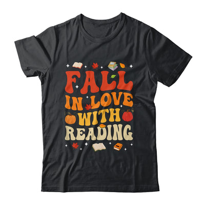 Fall In Love With Reading Book Autumn Pumpkin Teacher Groovy Shirt & Hoodie | teecentury
