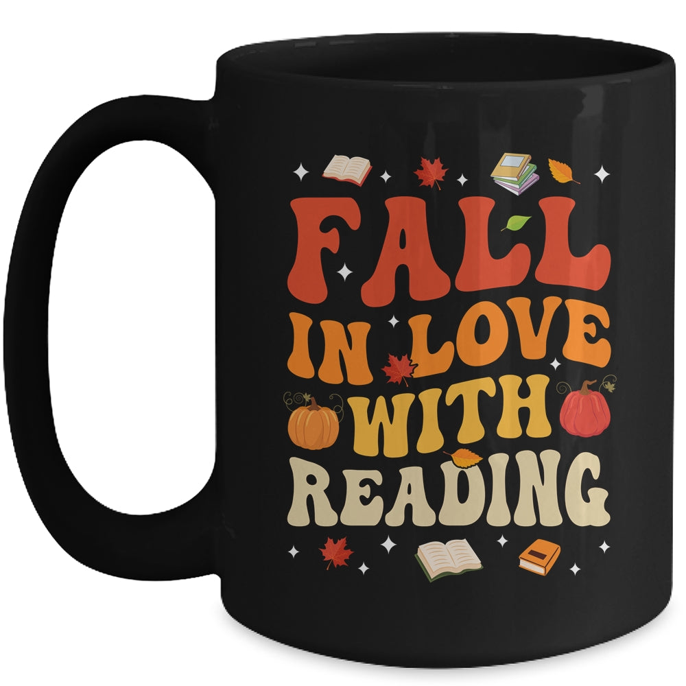 Fall In Love With Reading Book Autumn Pumpkin Teacher Groovy Mug | teecentury