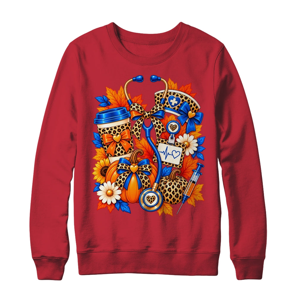 Fall Nurse Leopard Pumpkin Coquette Bow Women Autumn Floral Shirt & Sweatshirt | teecentury