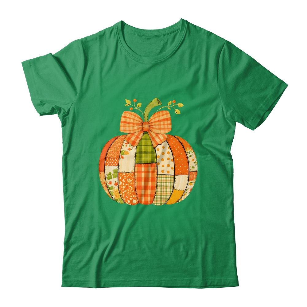 Fall Patchwork Pumpkin Bow Autumn Halloween Thanksgiving Shirt & Sweatshirt | teecentury