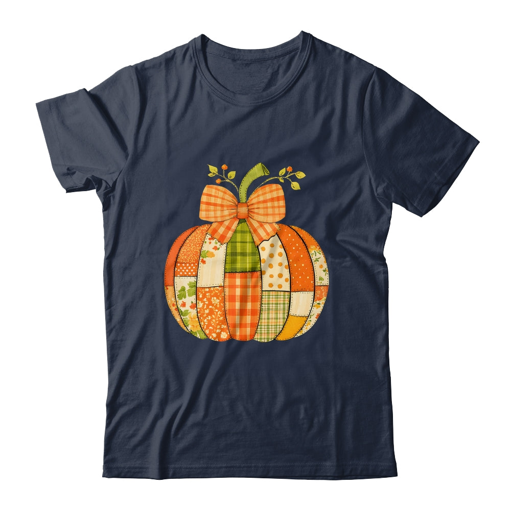 Fall Patchwork Pumpkin Bow Autumn Halloween Thanksgiving Shirt & Sweatshirt | teecentury