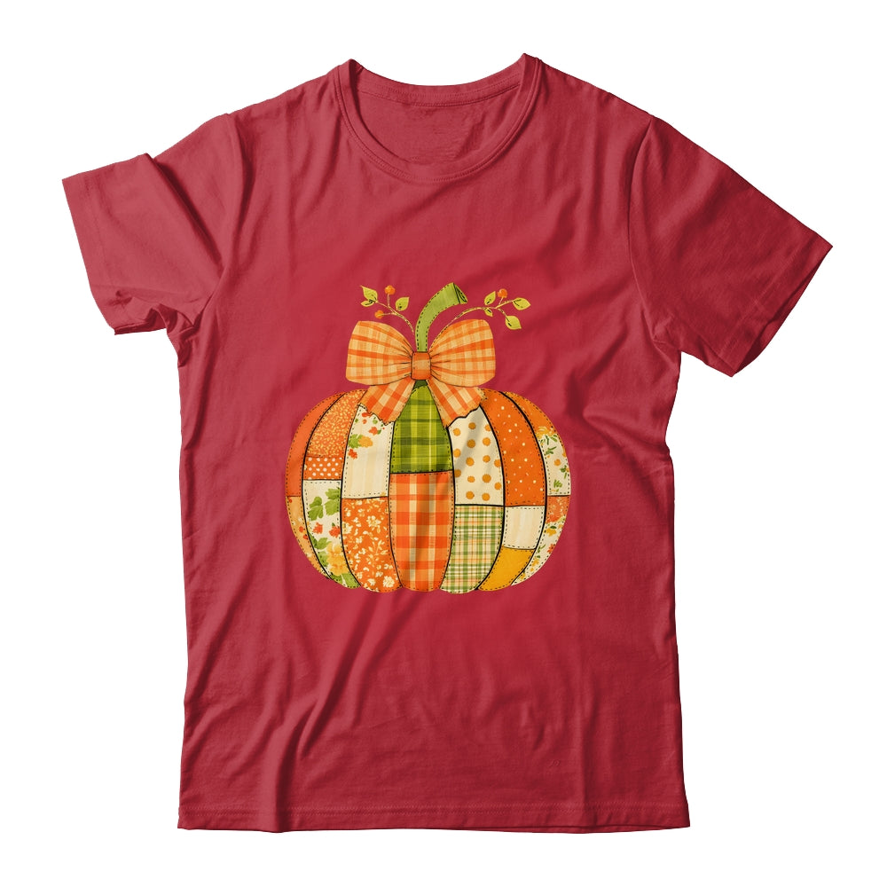 Fall Patchwork Pumpkin Bow Autumn Halloween Thanksgiving Shirt & Sweatshirt | teecentury