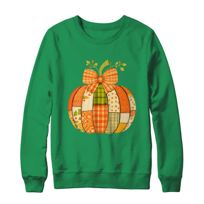 Fall Patchwork Pumpkin Bow Autumn Halloween Thanksgiving Shirt & Sweatshirt | teecentury