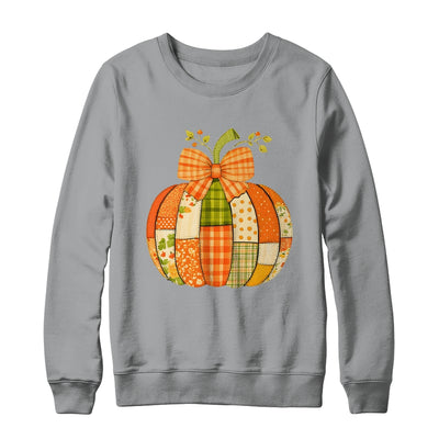 Fall Patchwork Pumpkin Bow Autumn Halloween Thanksgiving Shirt & Sweatshirt | teecentury