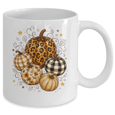 Fall Pumpkin Leopard Print Polka Dot Checkered Fall Autumn Mug | teecentury