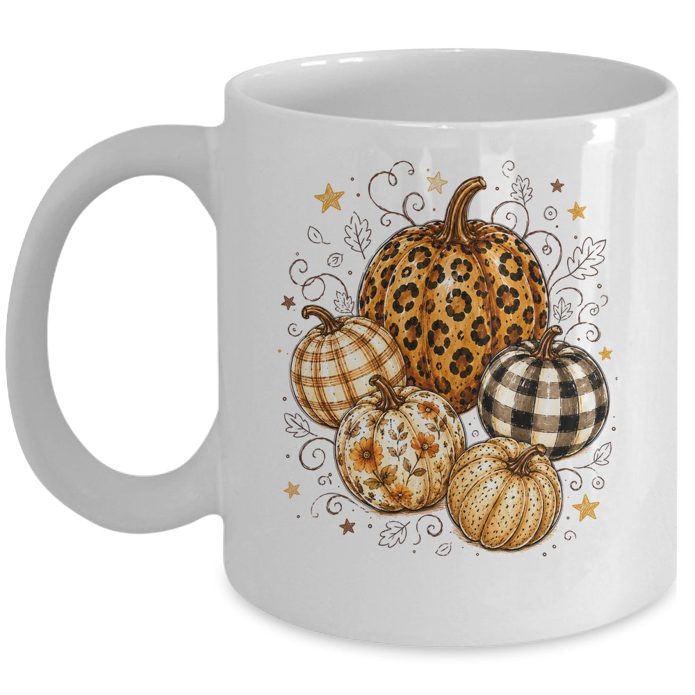 Fall Pumpkin Leopard Print Polka Dot Checkered Fall Autumn Mug | teecentury