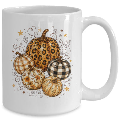 Fall Pumpkin Leopard Print Polka Dot Checkered Fall Autumn Mug | teecentury