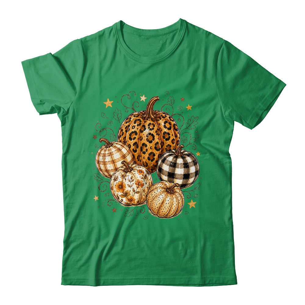Fall Pumpkin Leopard Print Polka Dot Checkered Fall Autumn Shirt & Sweatshirt | teecentury
