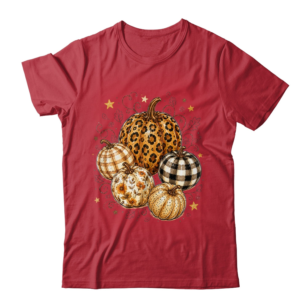 Fall Pumpkin Leopard Print Polka Dot Checkered Fall Autumn Shirt & Sweatshirt | teecentury